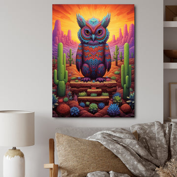 Glorious Owl Surrounded By Cacti In The Desert - Owl Wall Decor